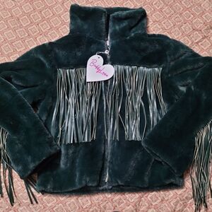 Buddy Love Faux Fur Fringe Jacket - Dark Green